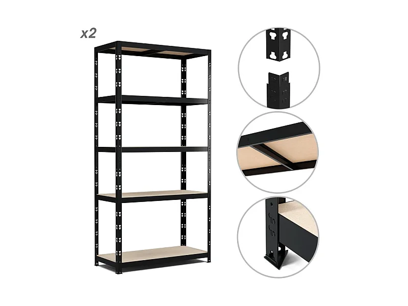 Lot de 2 Etagères de Rangement modulables et polyvalentes pour atelier, garage, cave...Charges Lourdes 180x90x40cm x2 - Noir
