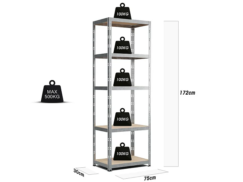 Etagere de Rangement  modulable et polyvalente pour atelier, garage, cave...Charges Lourdes 172x75x30cm - Gris