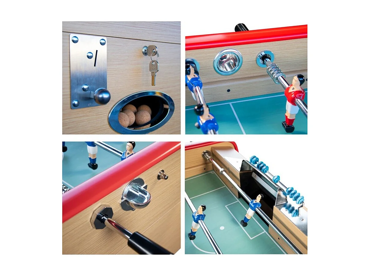 Baby-foot Olympic avec Monnayeur intégré, Barres Télescopiques et 10 Balles en Liège 149,5 x 77 x 95 cm  - Bois Clair