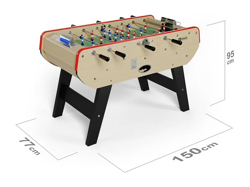 Baby-foot Olympic avec Monnayeur intégré, Barres Télescopiques et 10 Balles en Liège 149,5 x 77 x 95 cm  - Bois Clair