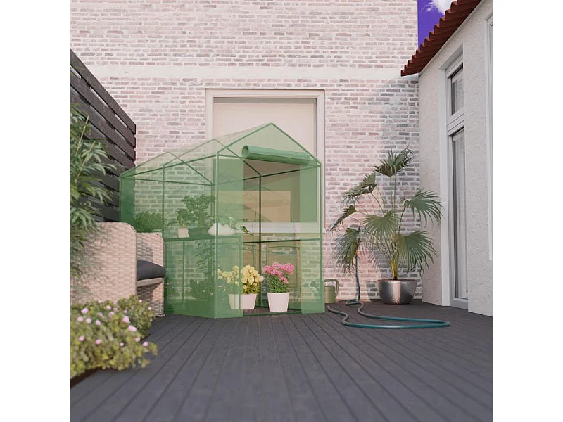 Serre de Jardin 2m² - bâche armée - avec étagères et porte zipée