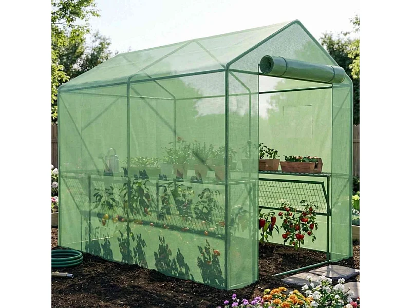 Serre de Jardin 2m² - bâche armée - avec étagères et porte zipée