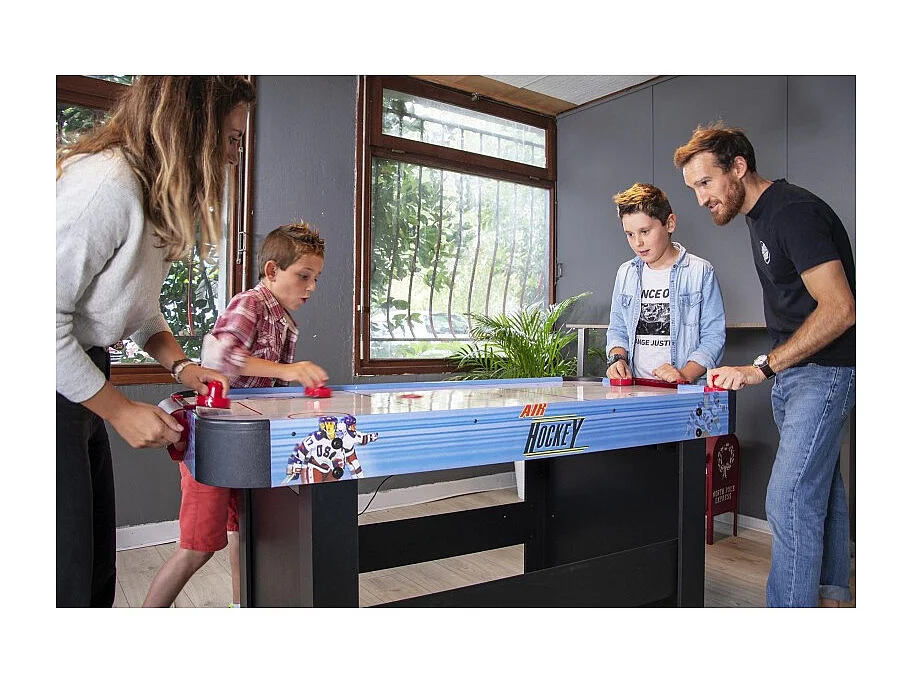 Air Hockey Teenager - Table de Air-Hockey avec système d'air pulsé 6-8W - 142 x 72 x 81 cm - Bleu/Noir