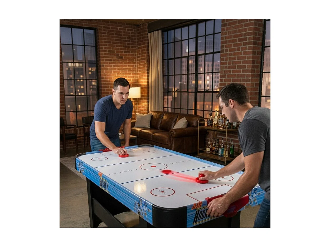 Air Hockey Teenager - Table de Air-Hockey avec système d'air pulsé 6-8W - 142 x 72 x 81 cm - Bleu/Noir