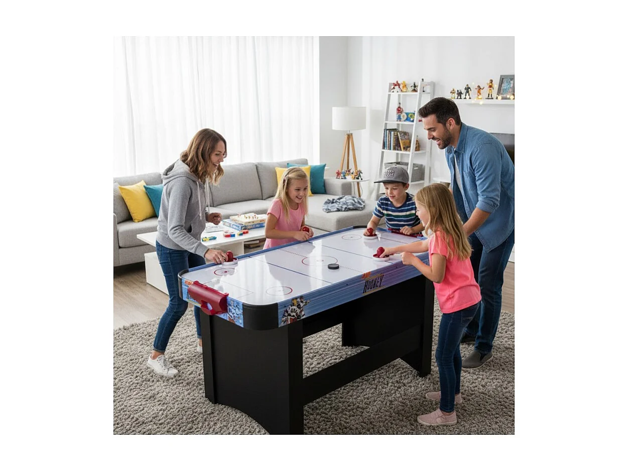 Air Hockey Teenager - Table de Air-Hockey avec système d'air pulsé 6-8W - 142 x 72 x 81 cm - Bleu/Noir