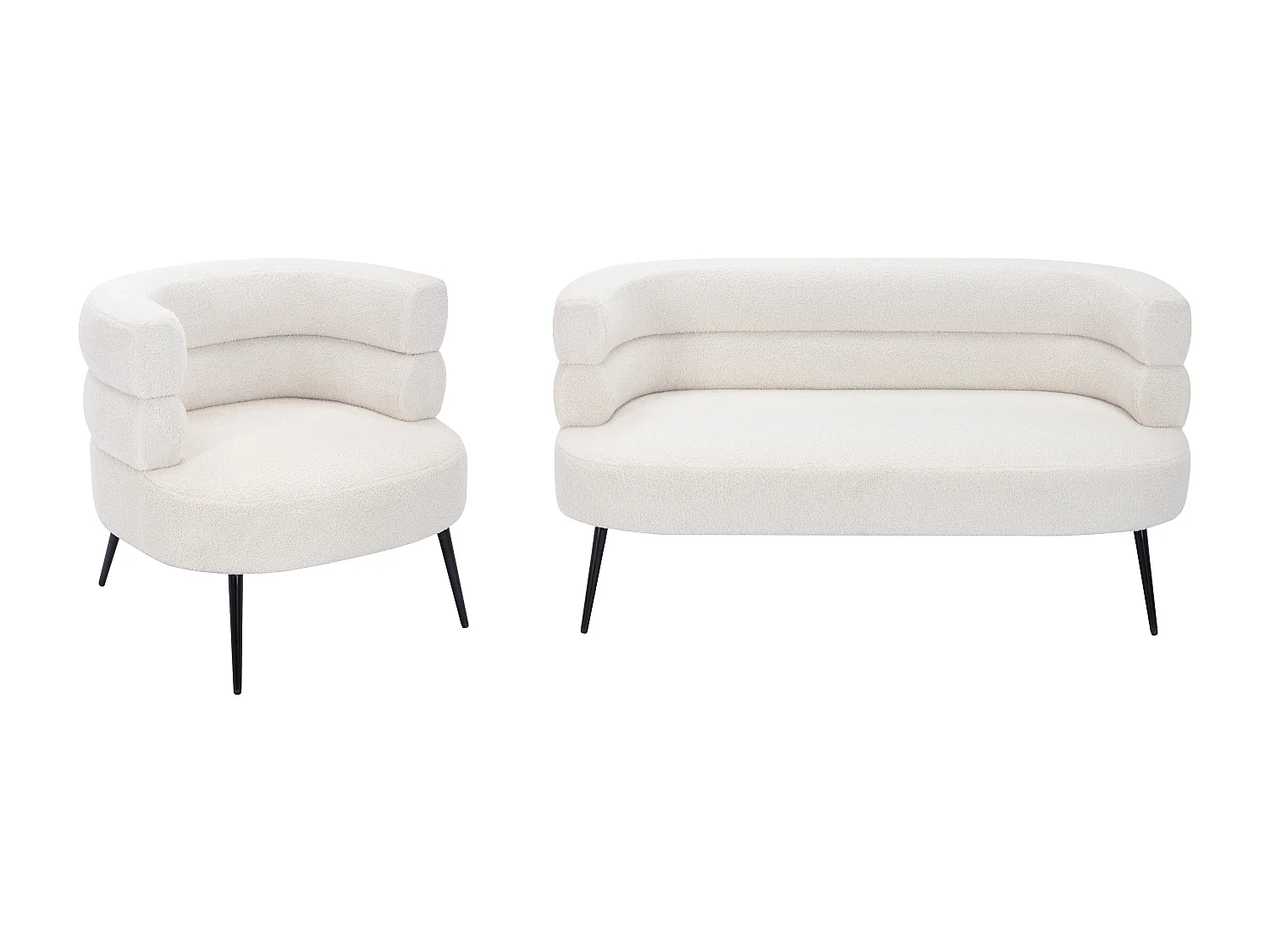 Canapé 2 places et fauteuil en tissu bouclette blanc CAMEDO