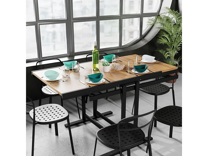 Table modulable (L120 x l78 x H77,5 cm) convertible en Etagère - style industriel