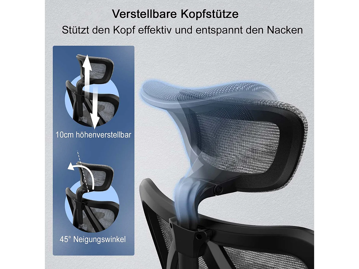 Silla de oficina SIHOO-J87,  funda gris, armazón negro