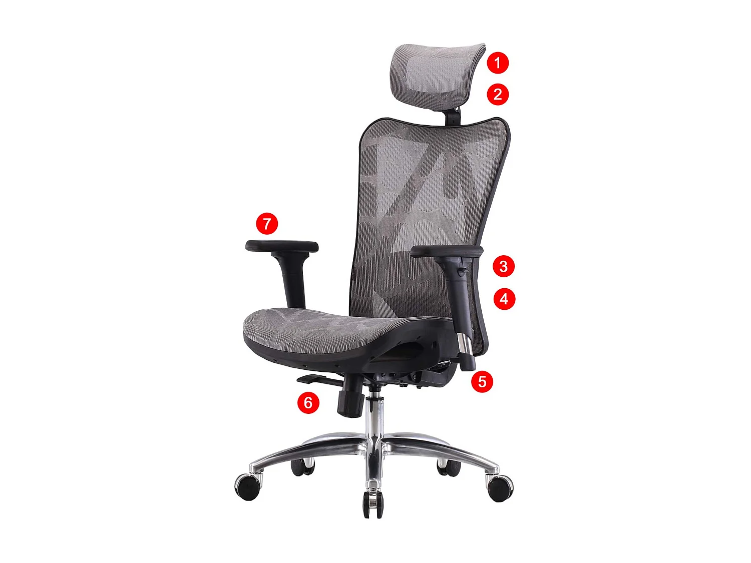 Chaise de bureau SIHOO-J87,  revêtement gris, piétement noir