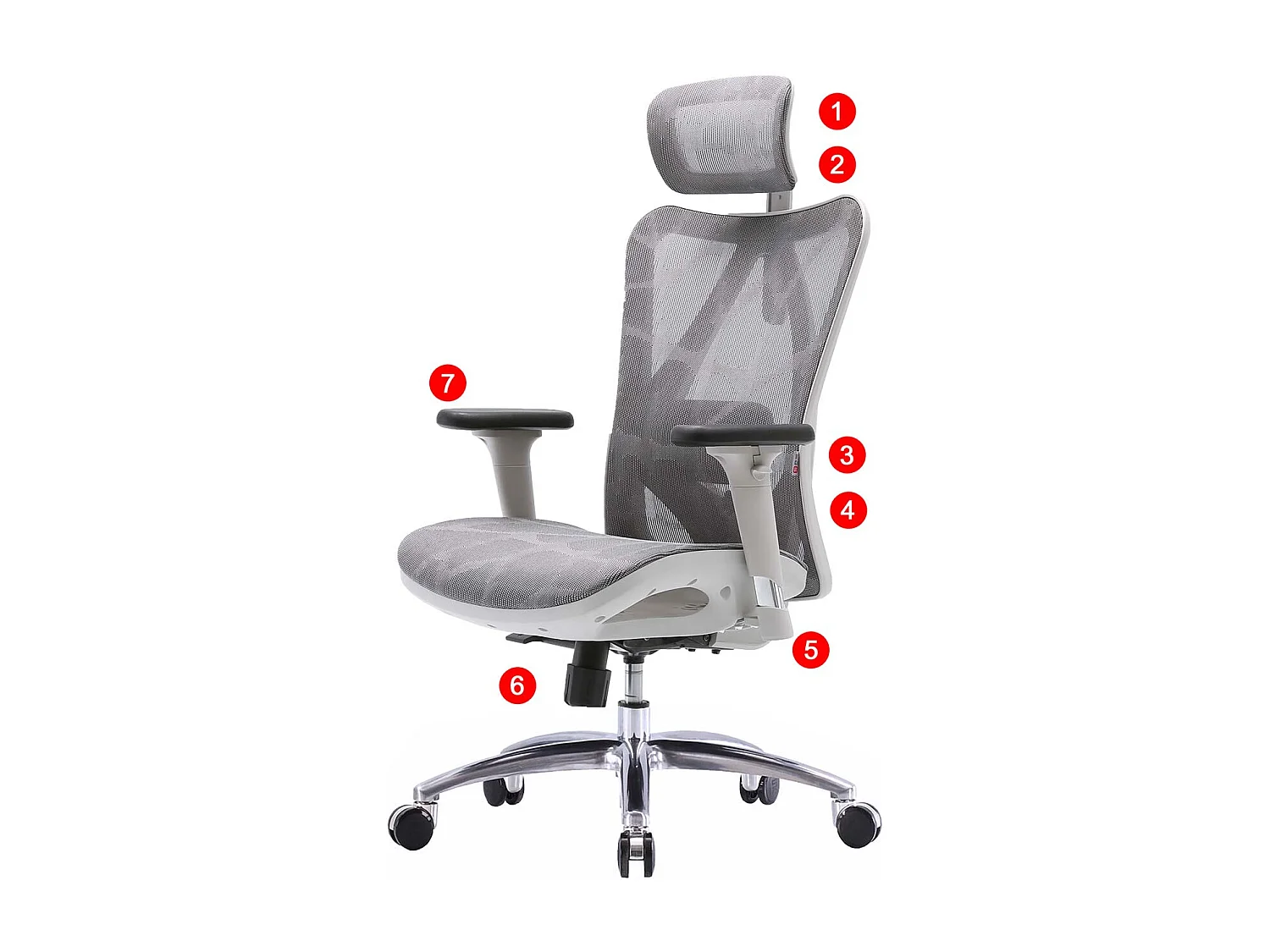 Cadeira de escritório SIHOO-J87,  capa cinzenta, estrutura branca