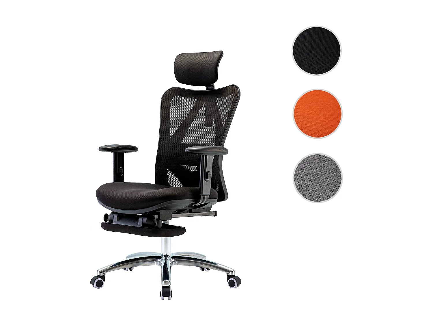 Chaise de bureau SIHOO-J86,  avec repose-pieds, noir