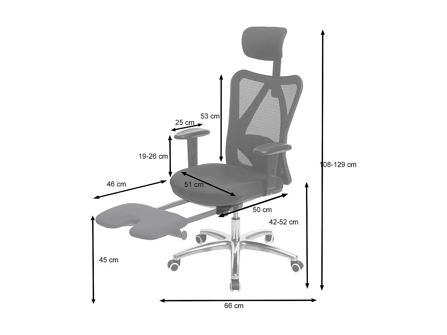 Chaise de bureau SIHOO-J86,  avec repose-pieds, noir