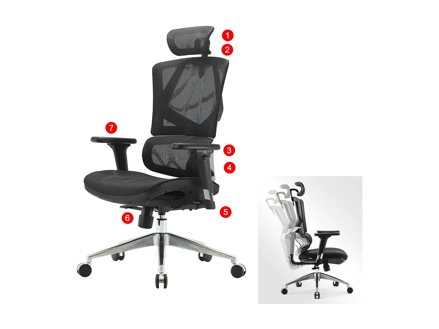 Chaise de bureau SIHOO-J89,  mesh noir