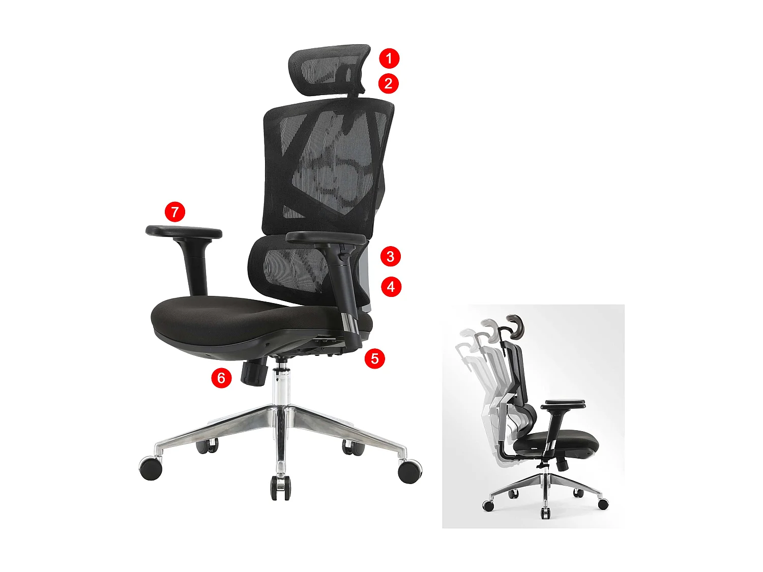 Chaise de bureau SIHOO-J89,  rembourré noir