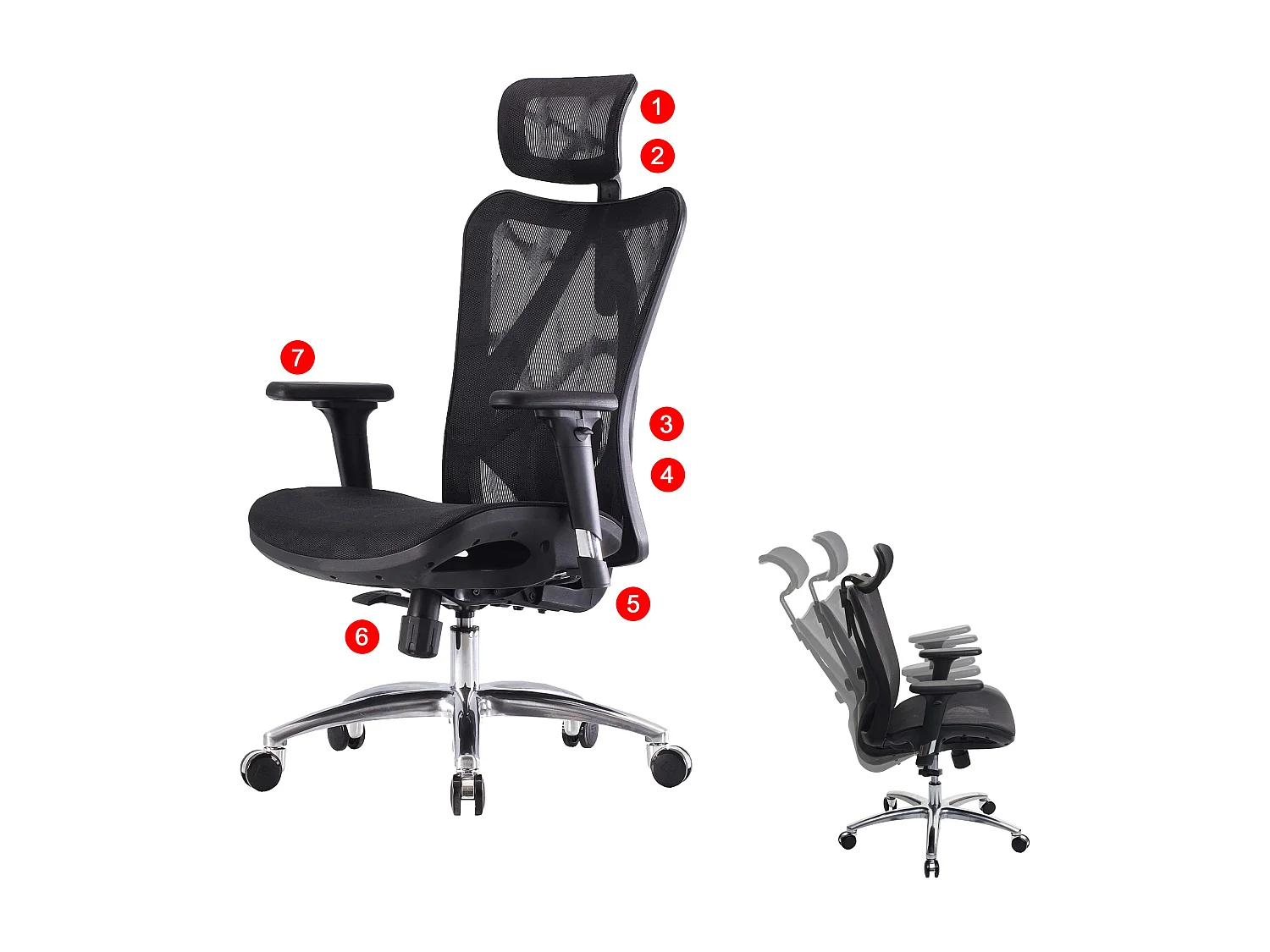 Bureaustoel SIHOO-J87,  bekleding zwart, frame zwart