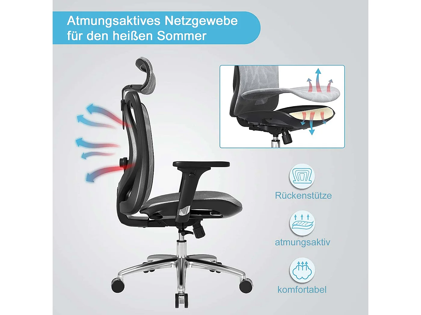 Bureaustoel SIHOO-J87,  bekleding zwart, frame zwart