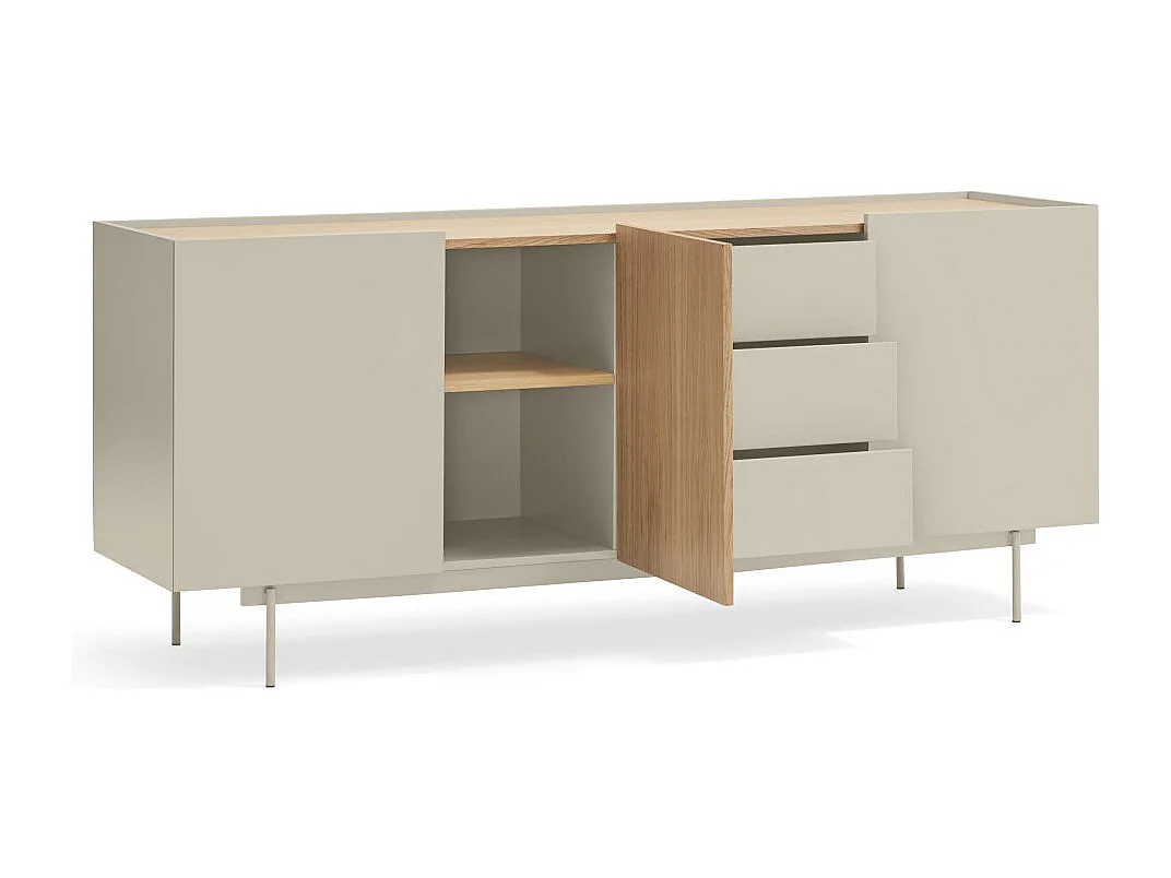Otto - Buffet 3 portes, 3 tiroirs en bois L180cm - Beige