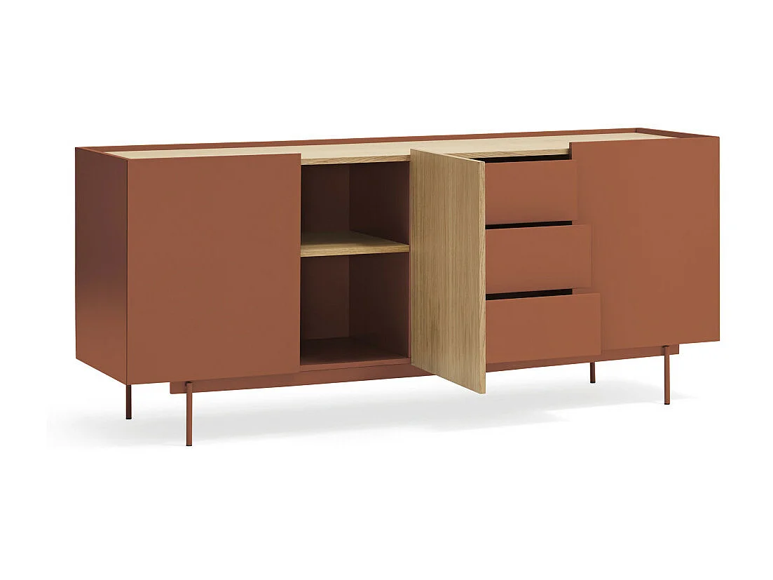 Otto - Buffet 3 portes, 3 tiroirs en bois L180cm - Rouge brique