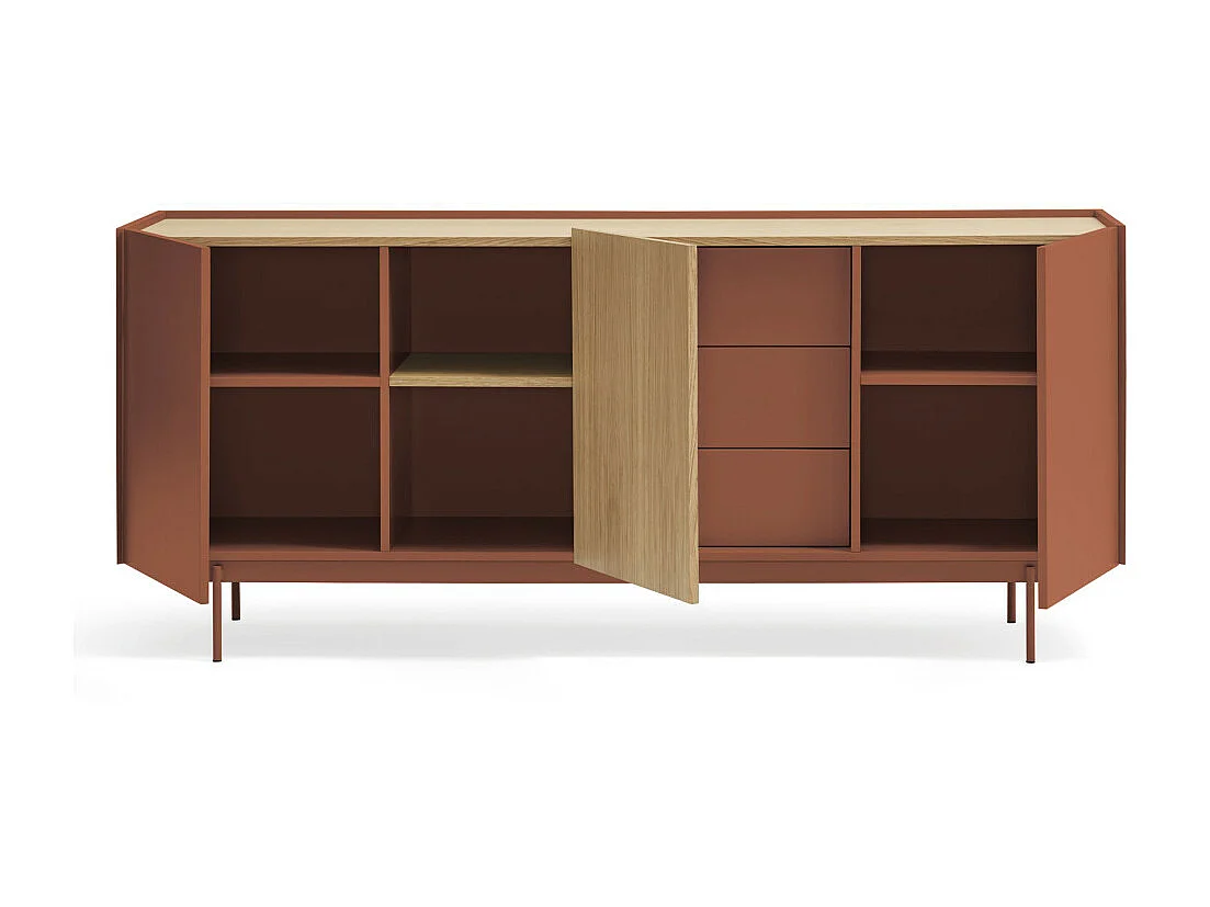 Otto - Buffet 3 portes, 3 tiroirs en bois L180cm - Rouge brique