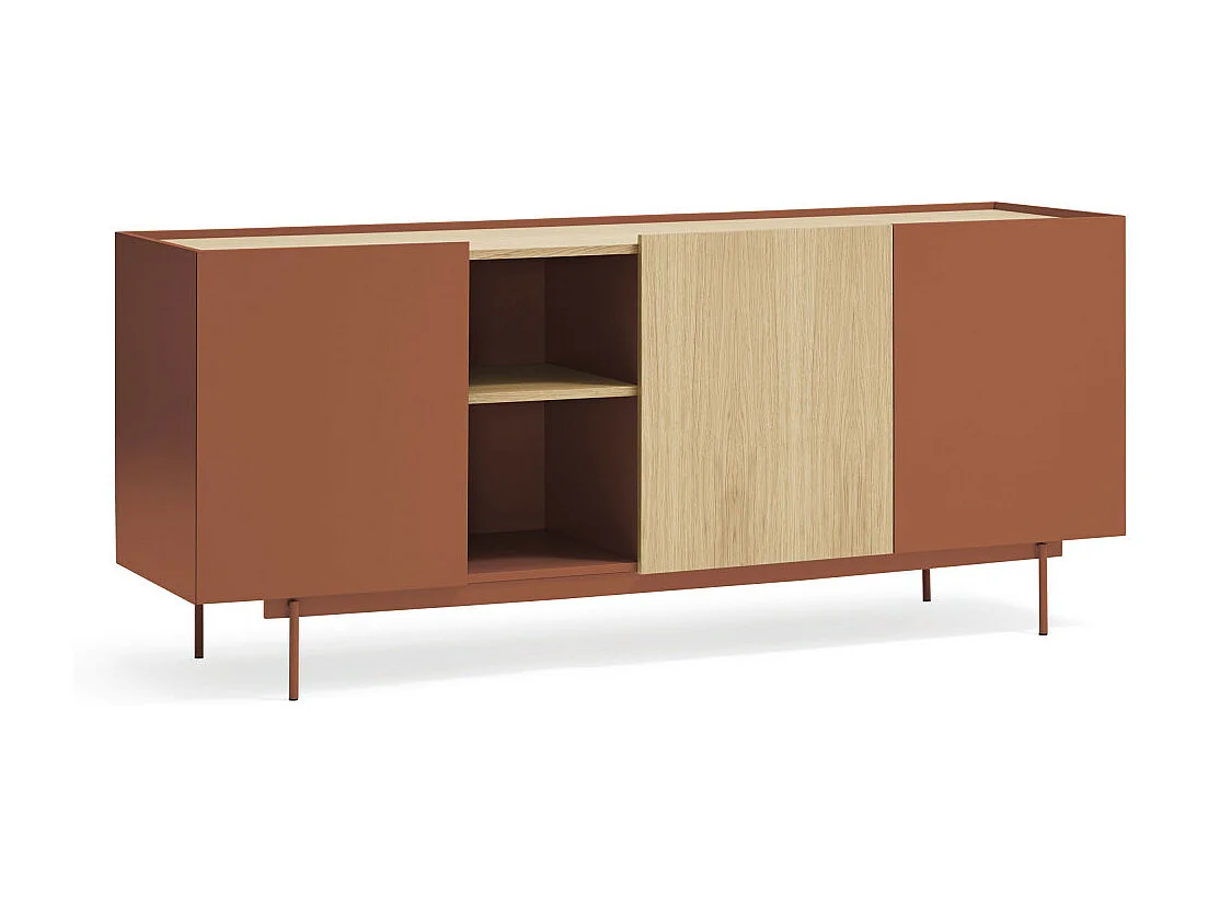 Otto - Buffet 3 portes, 3 tiroirs en bois L180cm - Rouge brique