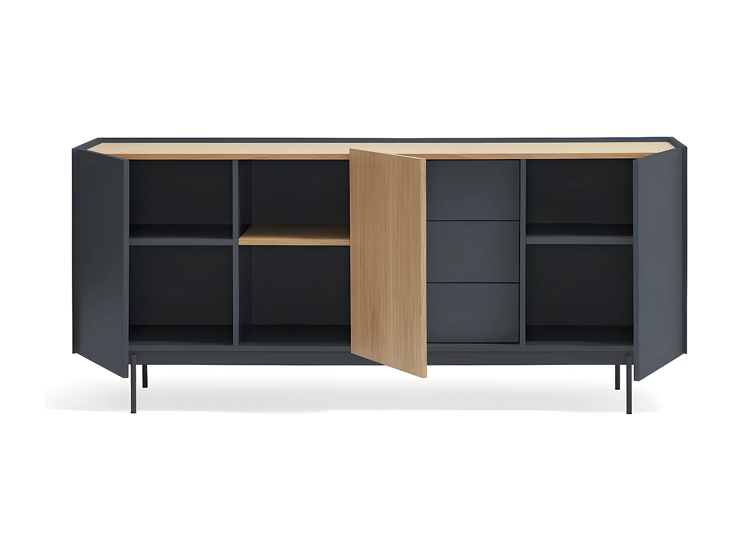 Otto - Buffet 3 portes, 3 tiroirs en bois L180cm - Gris anthracite