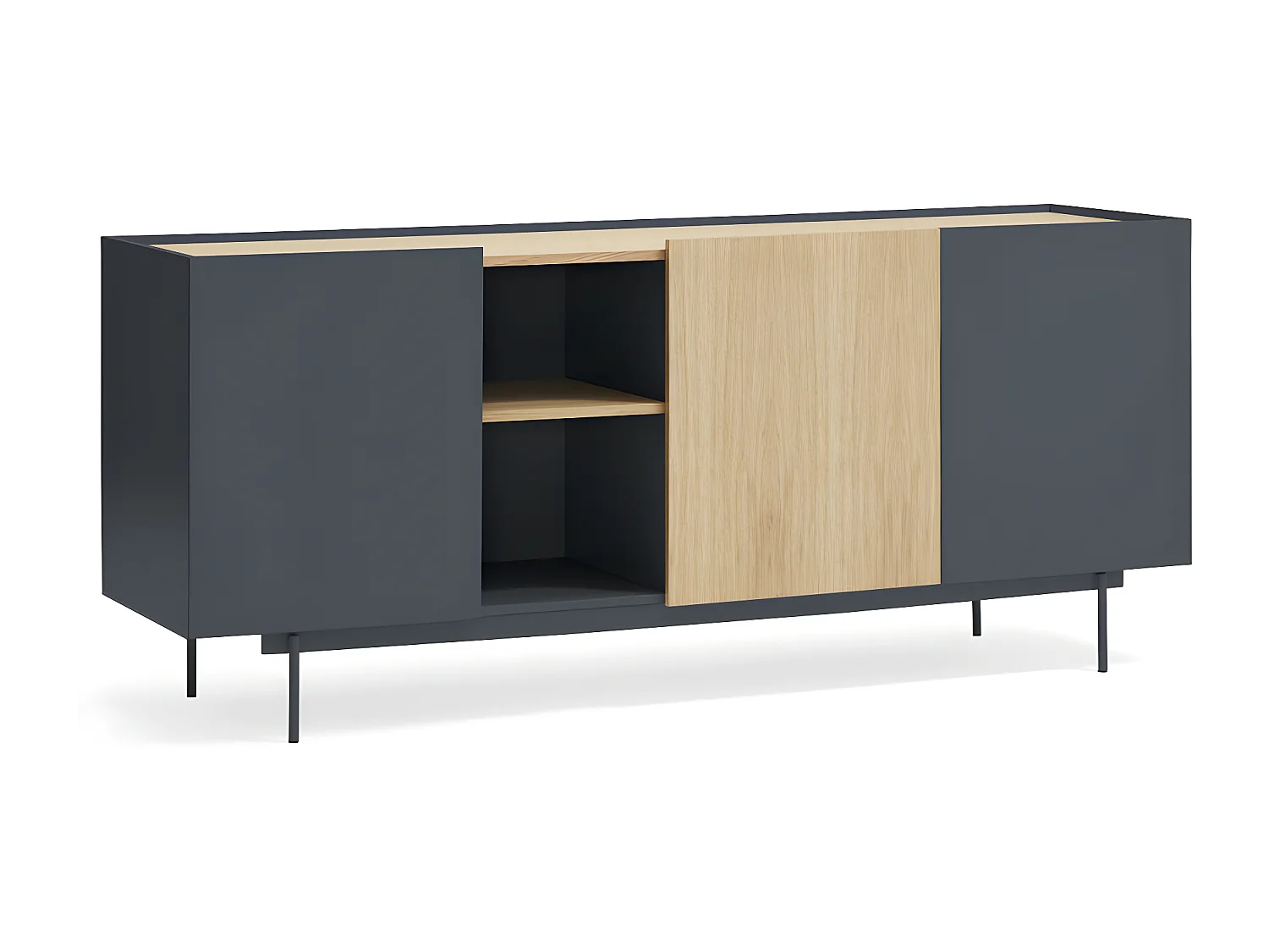 Otto - Buffet 3 portes, 3 tiroirs en bois L180cm - Gris anthracite