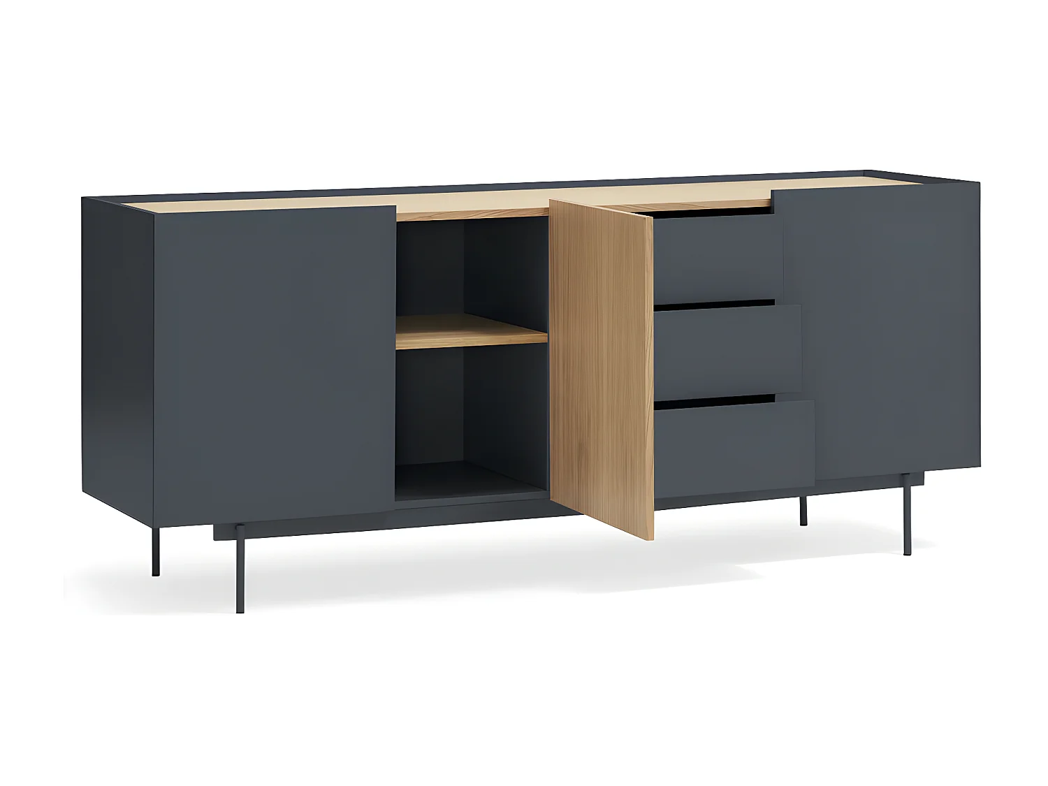 Otto - Buffet 3 portes, 3 tiroirs en bois L180cm - Gris anthracite