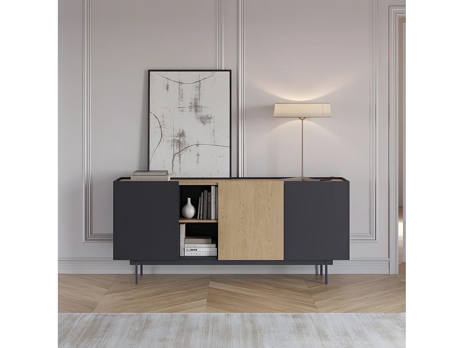 Otto - Buffet 3 portes, 3 tiroirs en bois L180cm - Gris anthracite