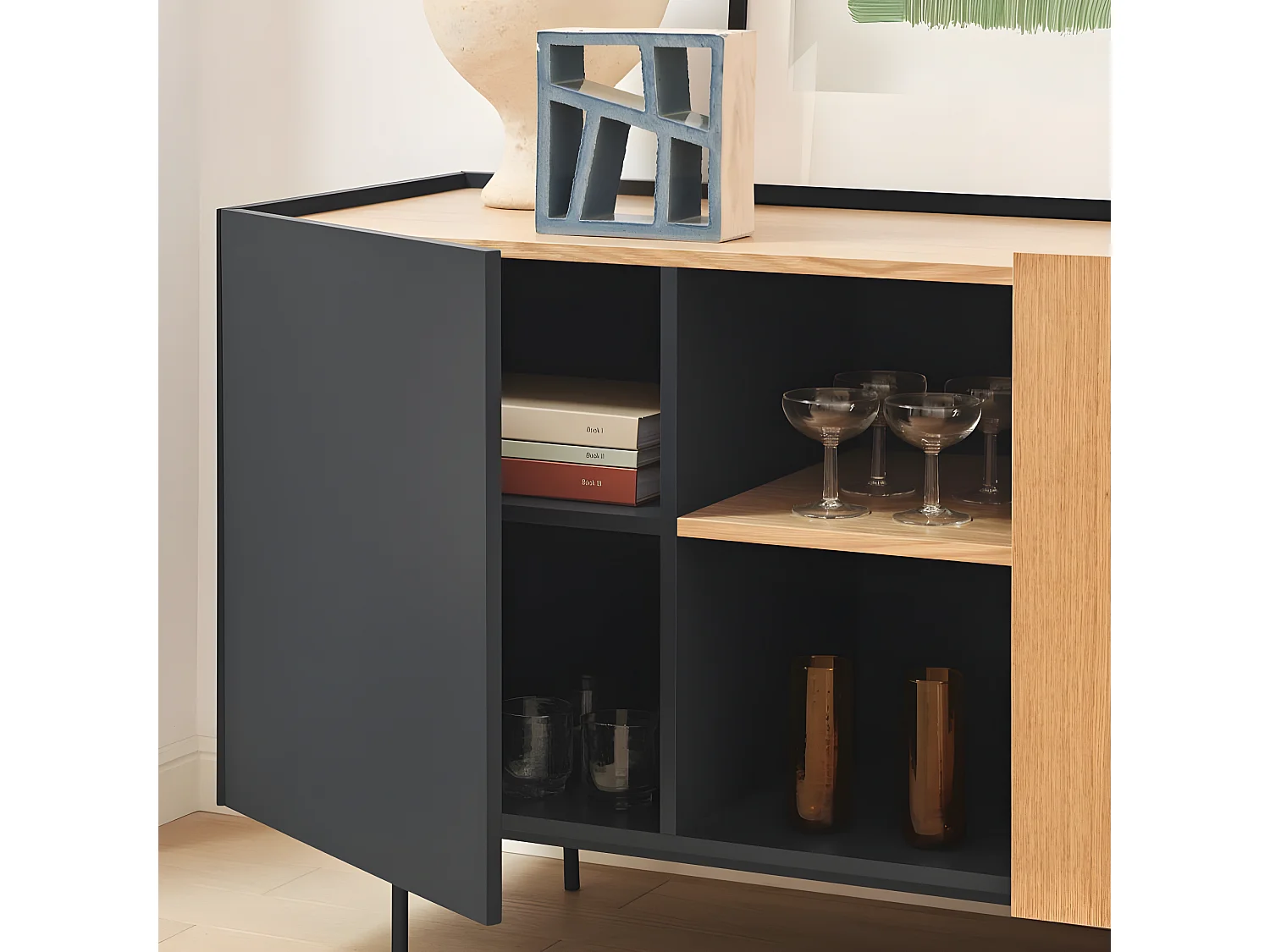 Otto - Buffet 3 portes, 3 tiroirs en bois L180cm - Gris anthracite