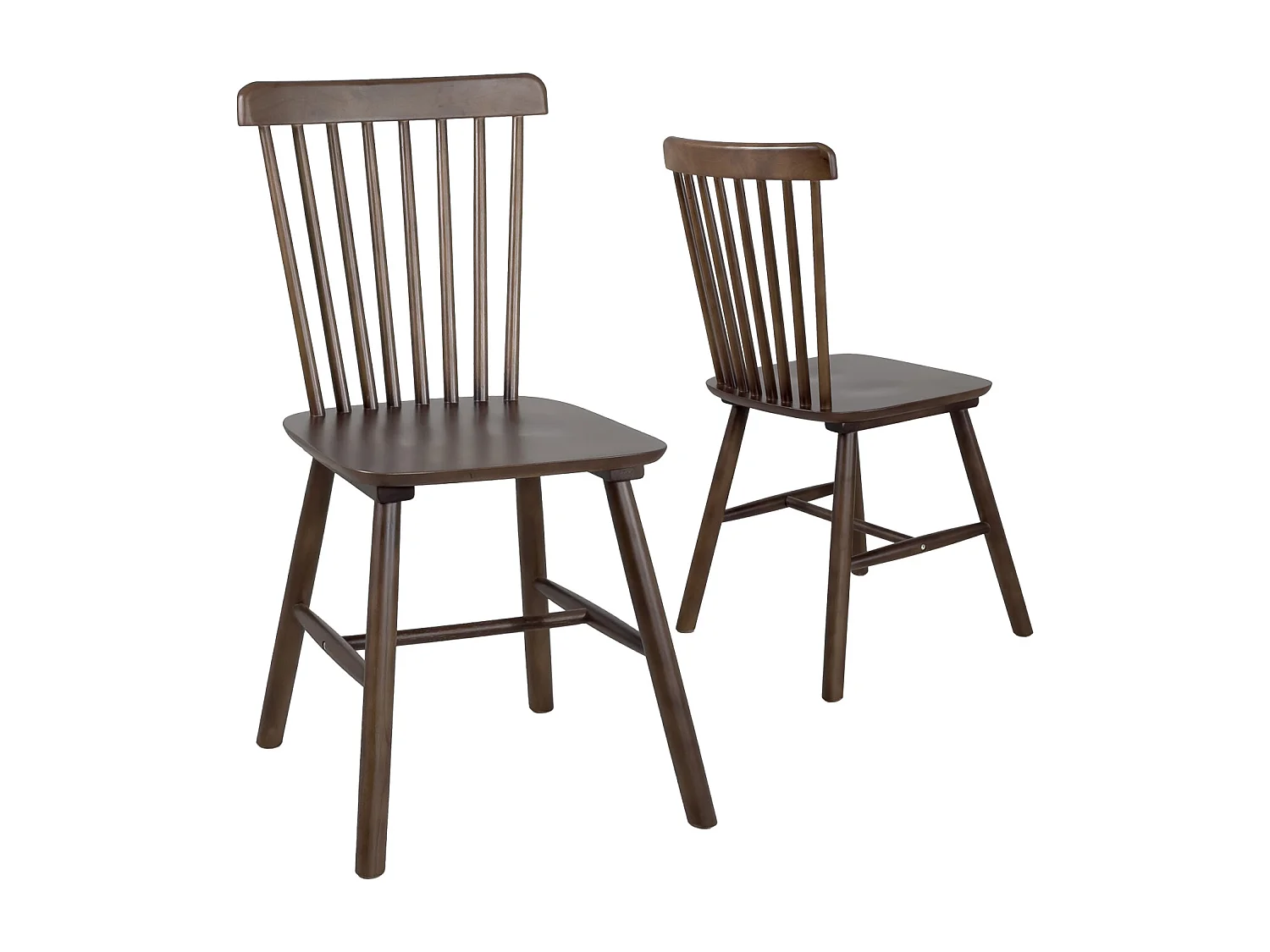 Lot 2 chaises bistrot en bois massif MONA, Style rétro à barreaux (Bois foncé)