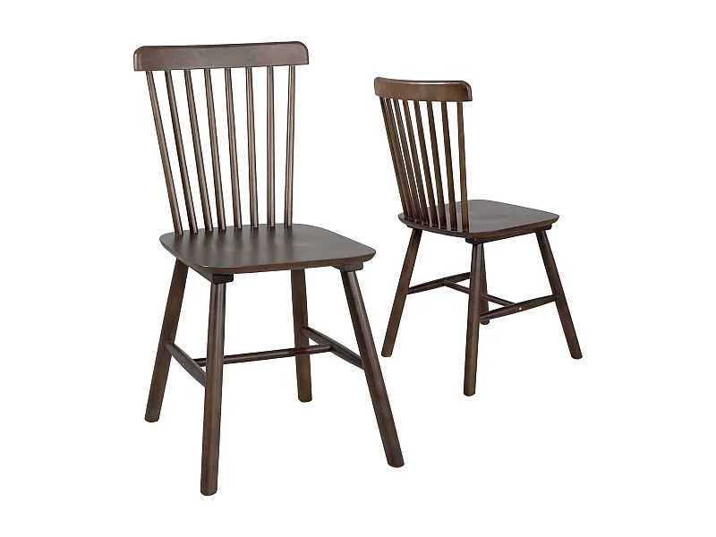 Lot 2 chaises bistrot en bois massif MONA, Style rétro à barreaux (Bois foncé)