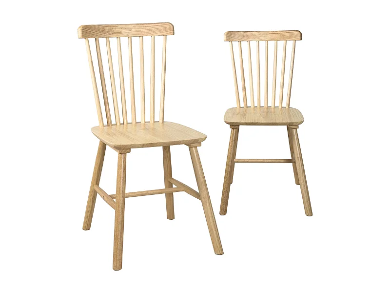 Lot de 2 chaises bistrot en bois massif,  Style rétro à barreaux MONA (Bois clair)
