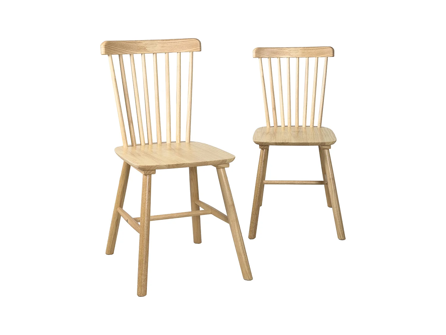 Lot de 2 chaises bistrot en bois massif,  Style rétro à barreaux MONA (Bois clair)