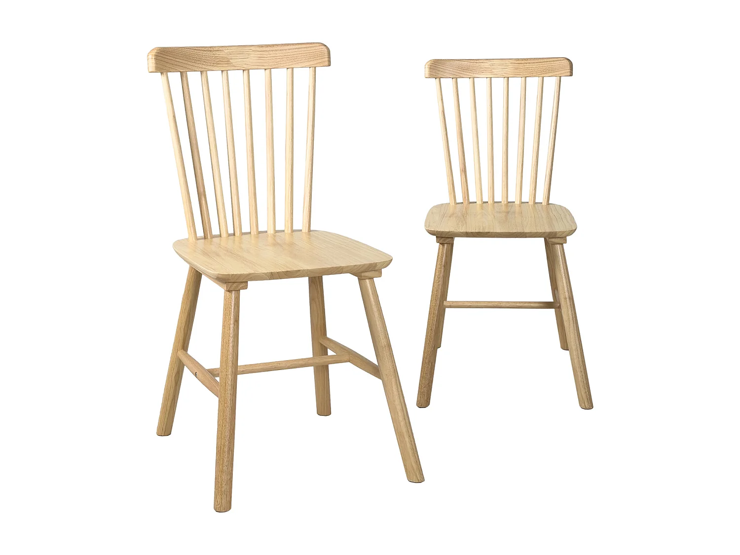 Lot de 2 chaises bistrot en bois massif,  Style rétro à barreaux MONA (Bois clair)