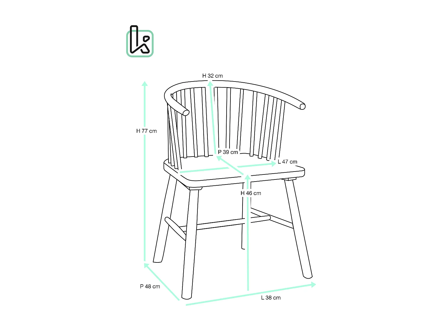 Silla de barrotes de madera maciza en tono claro, estilo retro vintage bistró western Windsor MINO
