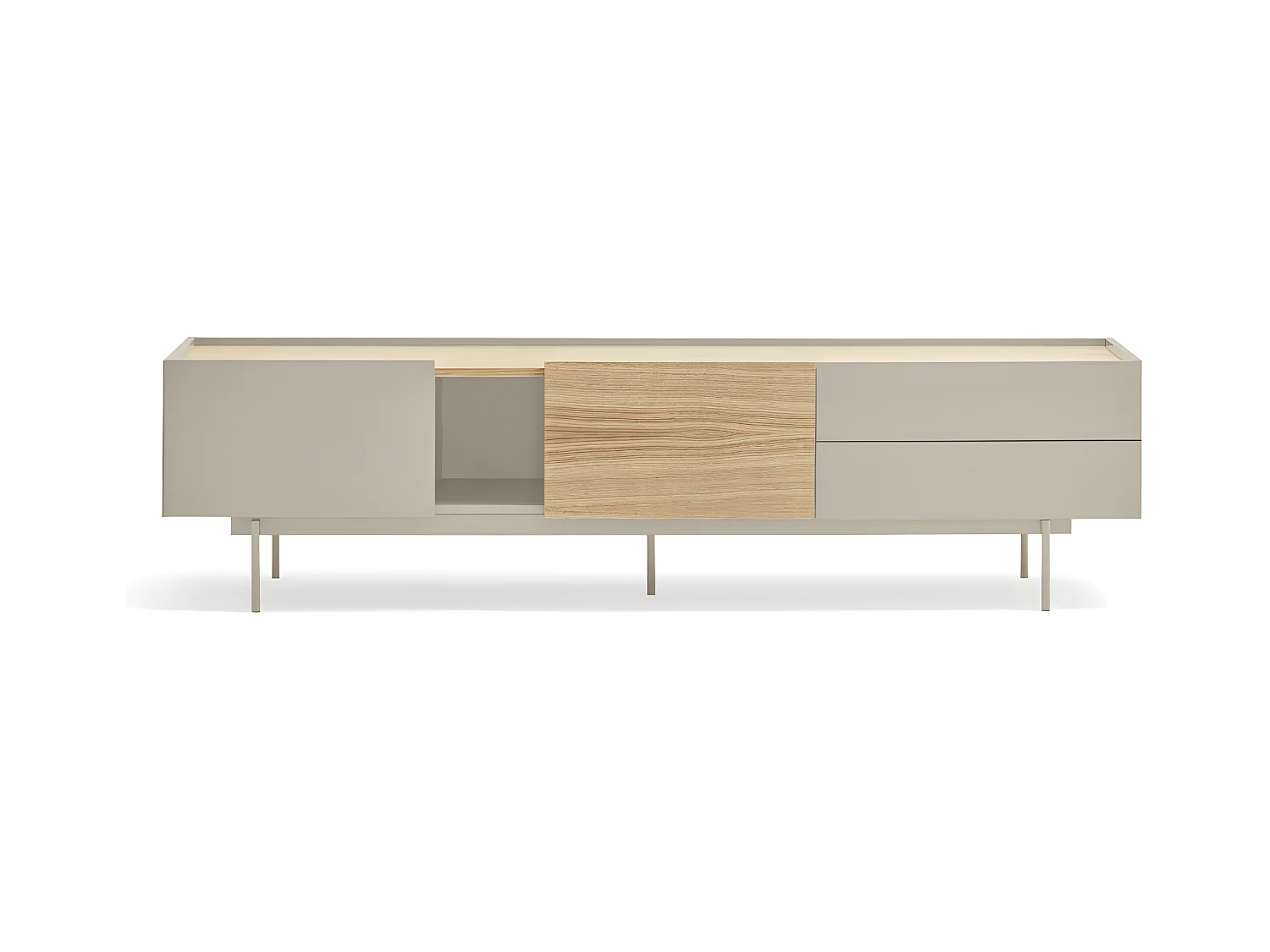 Otto - Meuble TV 2 portes, 2 tiroirs en bois L180cm - Beige