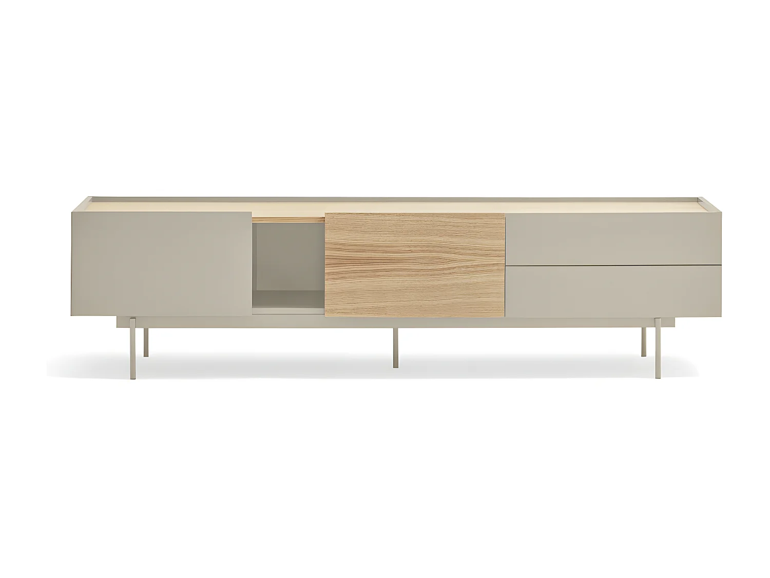 Otto - Meuble TV 2 portes, 2 tiroirs en bois L180cm - Beige