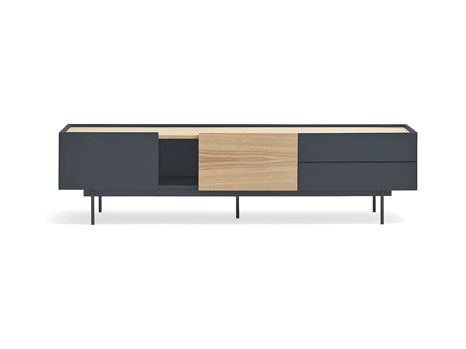 Otto - Meuble TV 2 portes, 2 tiroirs en bois L180cm - Gris anthracite
