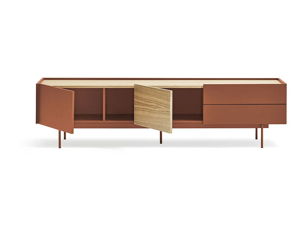 Otto - Meuble TV 2 portes, 2 tiroirs en bois L180cm - Rouge brique