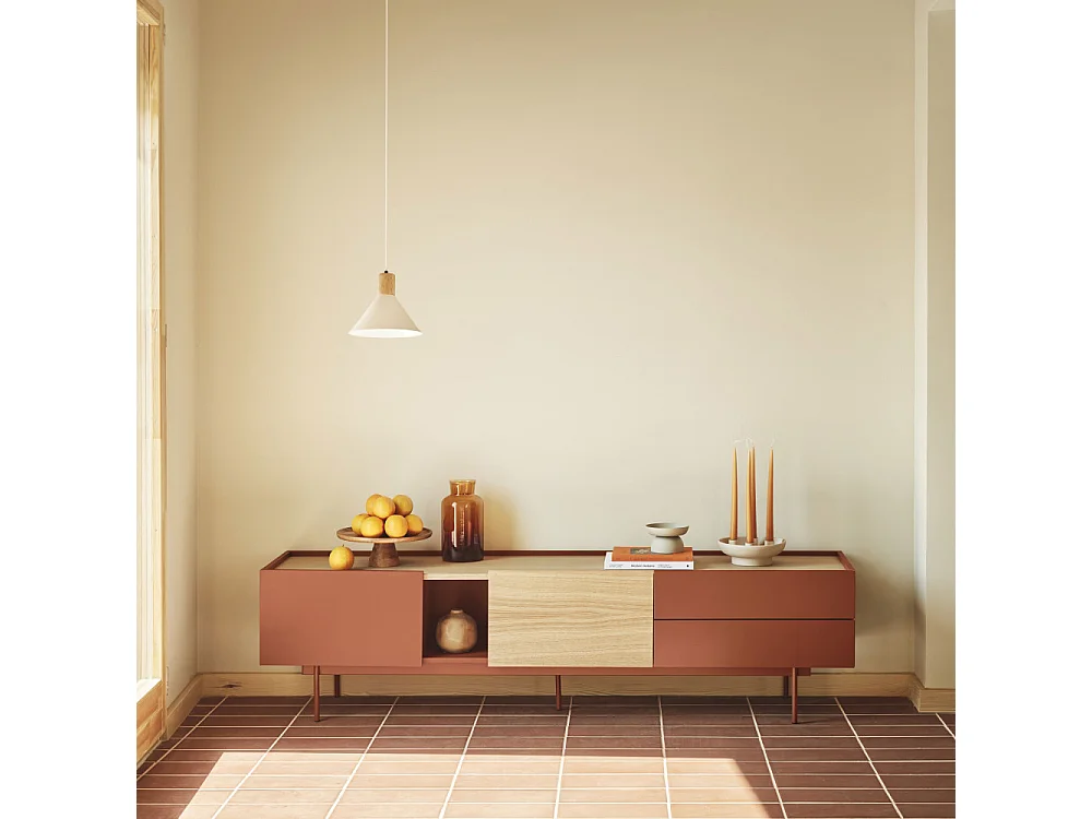 Otto - Meuble TV 2 portes, 2 tiroirs en bois L180cm - Rouge brique