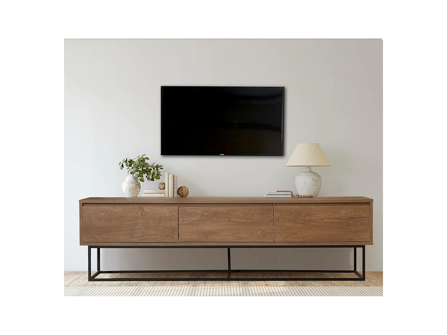 Meuble TV 3 tiroirs décor noyer L180 cm - Milo