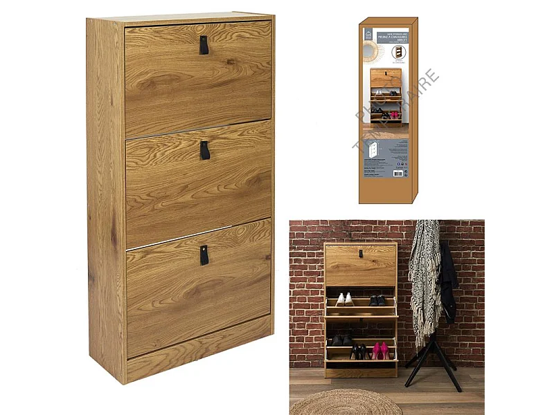 Meuble A Chaussures 3 Portes Abbott Marron