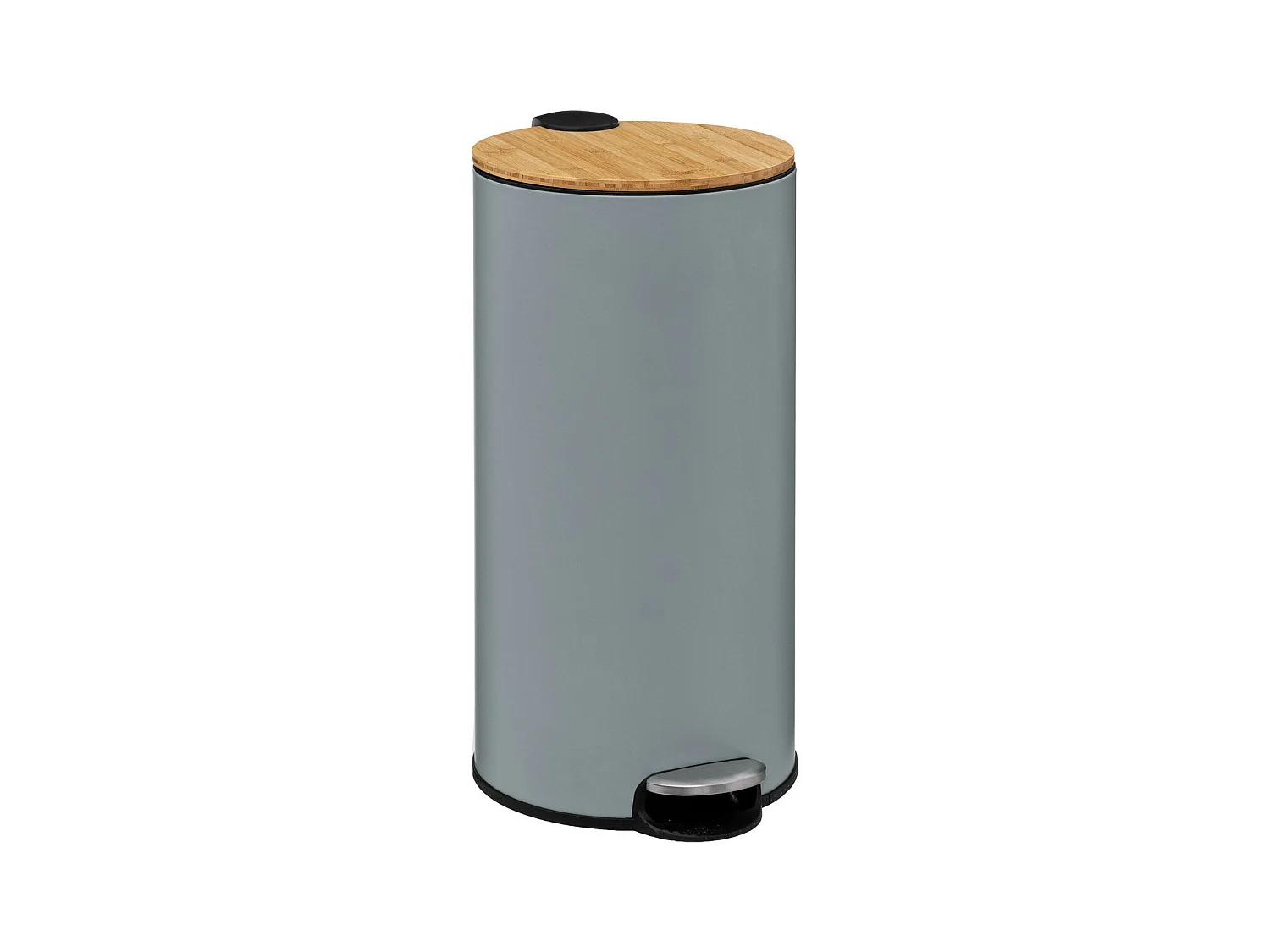 Poubelle 30 Litres en Métal Gris et Couvercle en Bambou