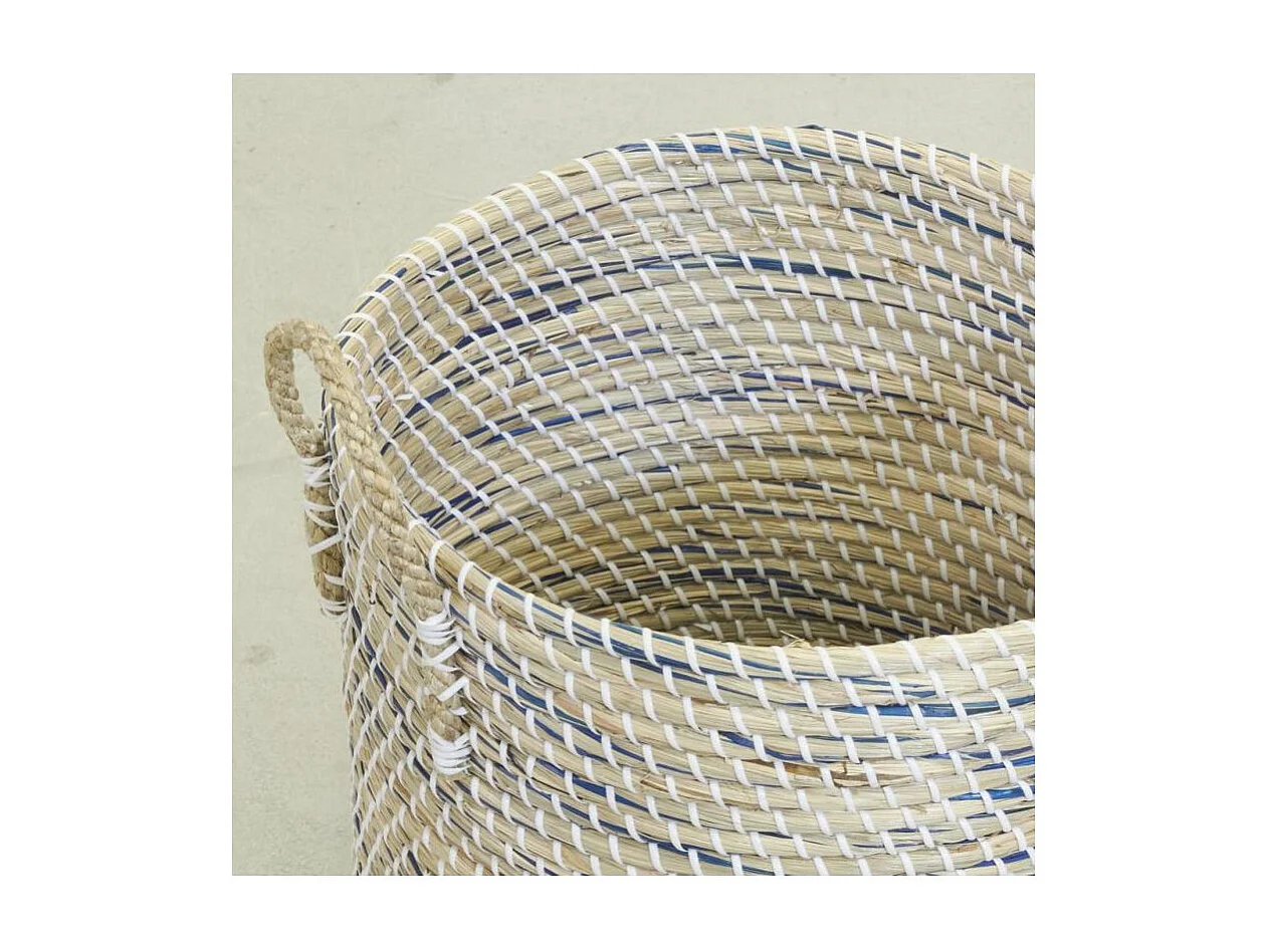 Coffres à linge en jonc naturel et teinté bleu (Série de 3)