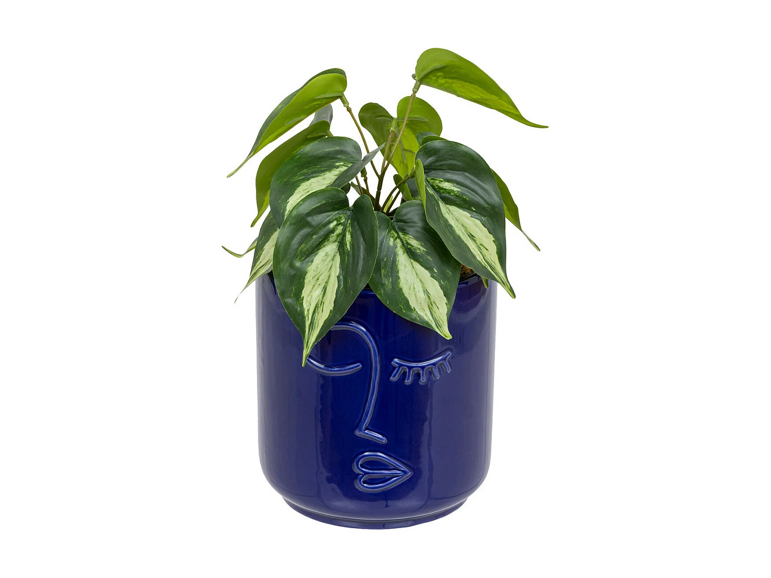 Plante verte artificielle dans pot en céramique Bleu Navy H 30 cm