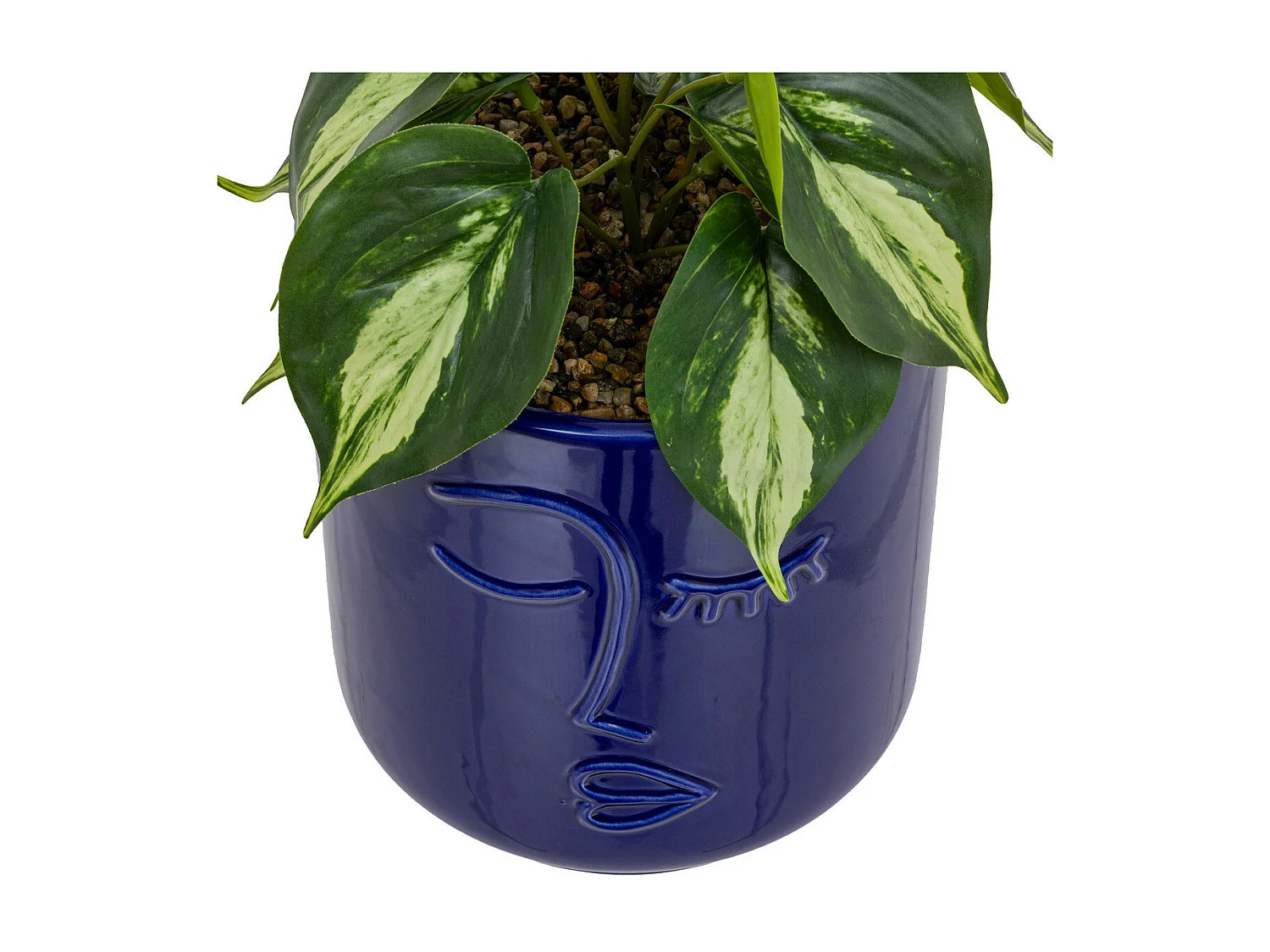 Plante verte artificielle dans pot en céramique Bleu Navy H 30 cm