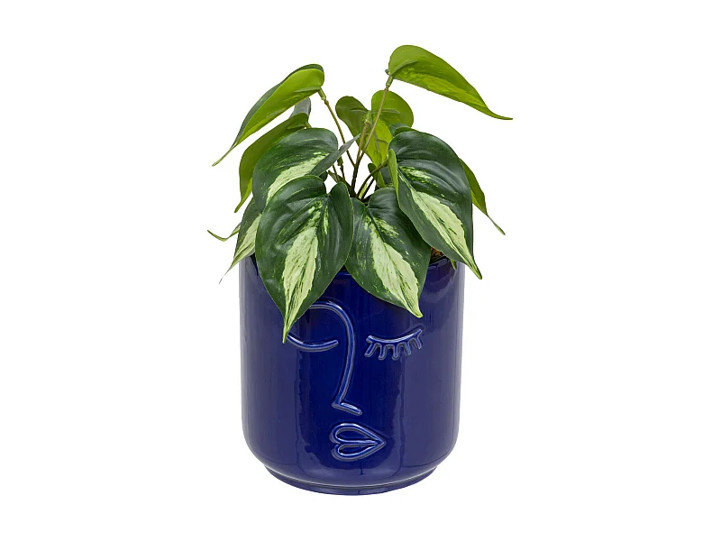 Plante verte artificielle dans pot en céramique Bleu Navy H 30 cm