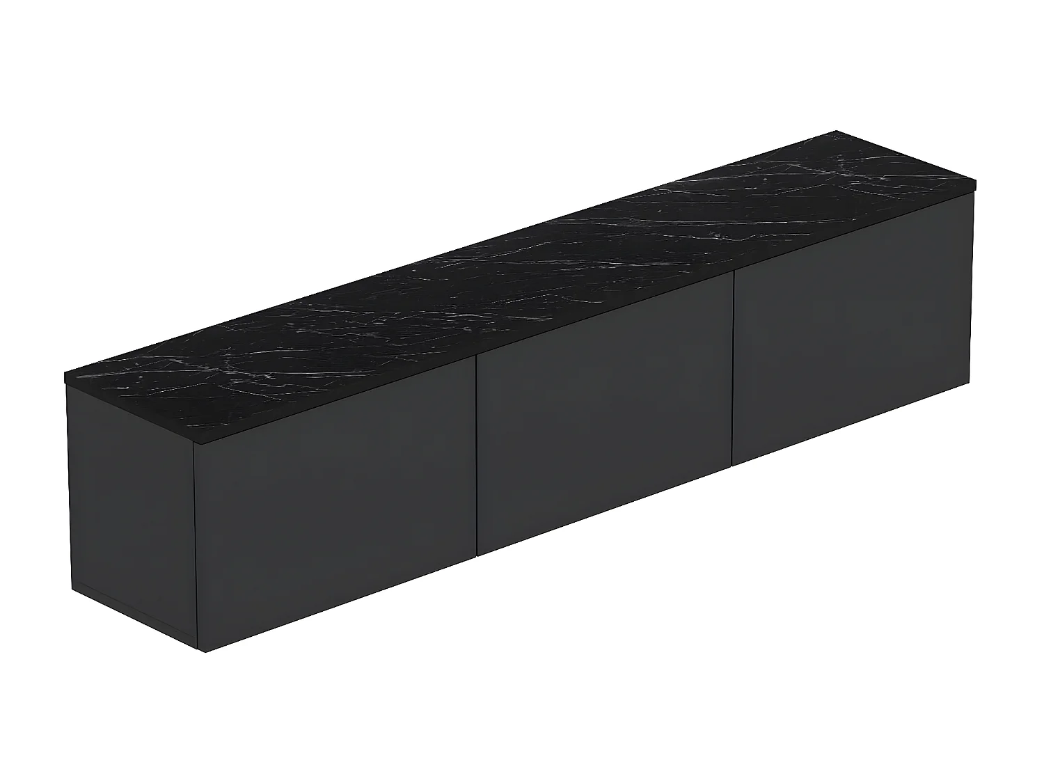 Meuble TV suspendu Ruxta L160cm Anthracite et Noir effet marbre