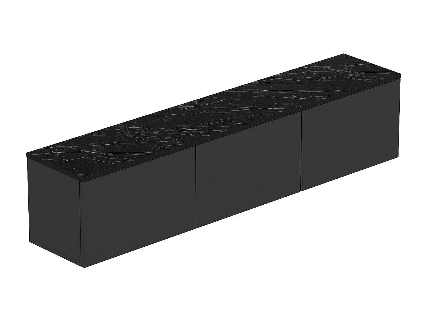 Meuble TV suspendu Ruxta L160cm Anthracite et Noir effet marbre