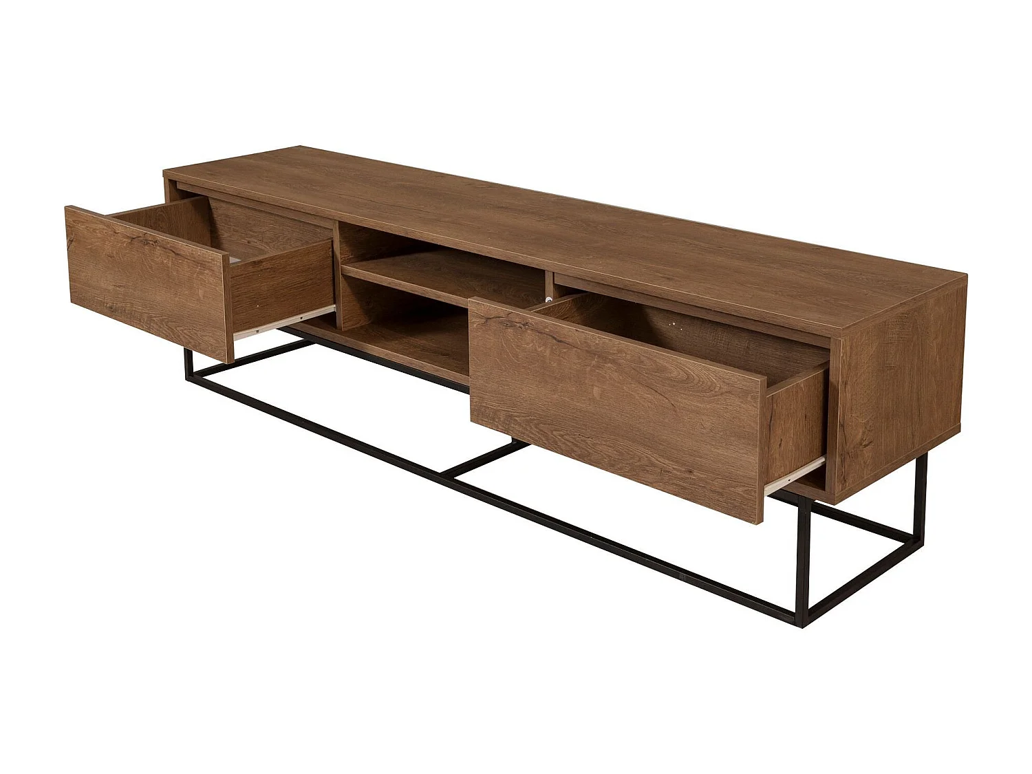 Meuble TV 2 niches 2 tiroirs décor noyer L180 cm - Rodez